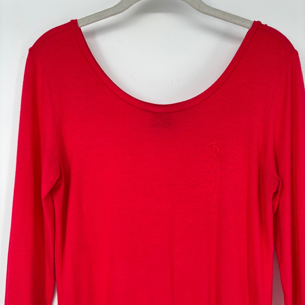 Ralph Lauren Sport Red Long Sleeve Scoop Neck T Shirt Sz L Fitted Y2K Retro - Picture 3 of 9